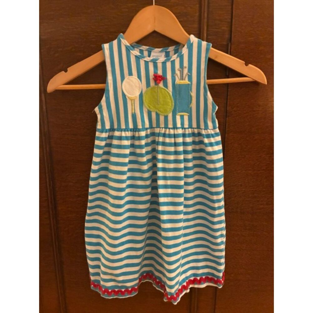 Bailey Boys Girls Size 5 Golf Dress Blue White Striped Embroidered Sleeveless
